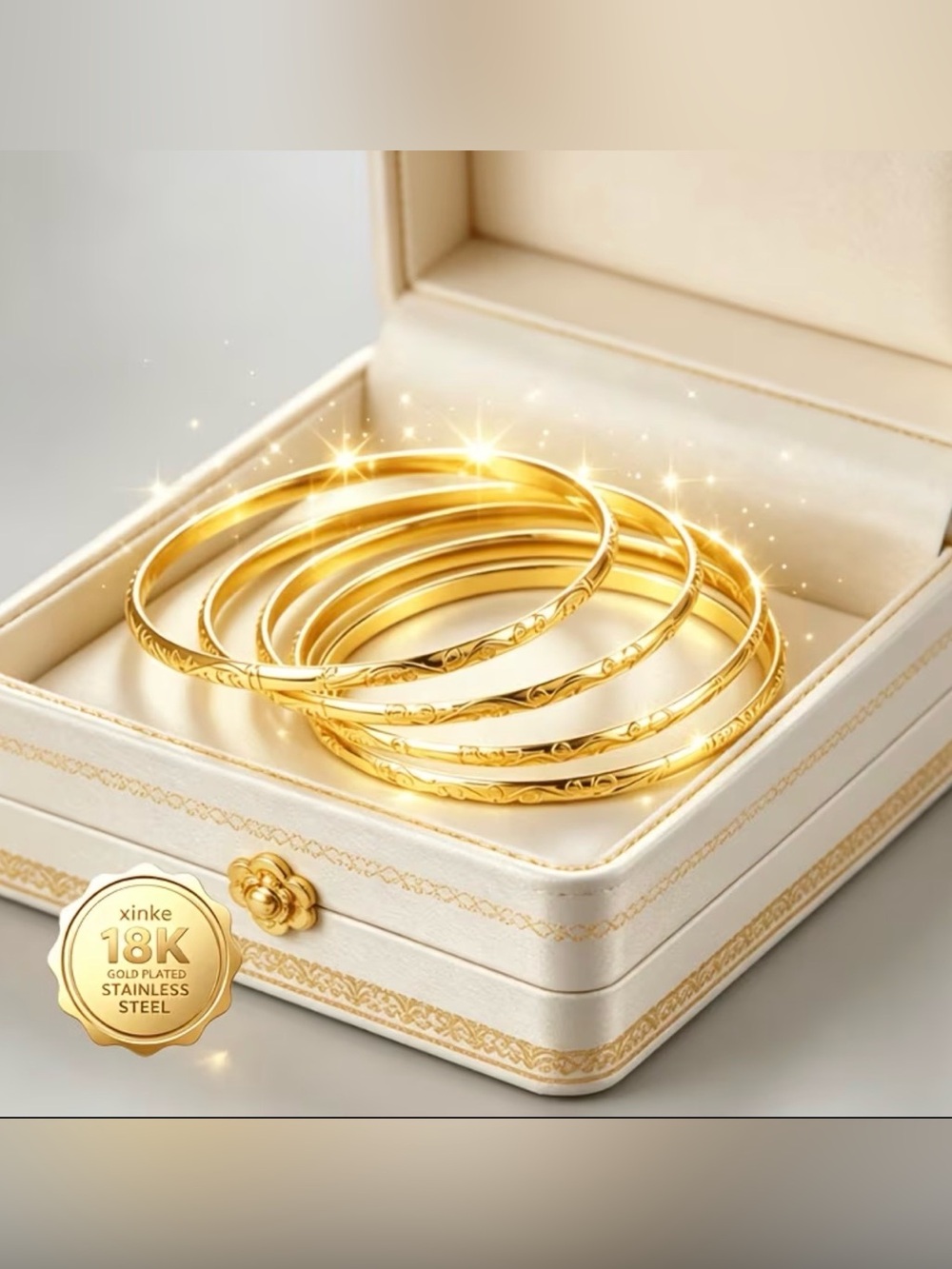 18K Gold-Plated Bangle Bracelet Set - Gold 5 pieces